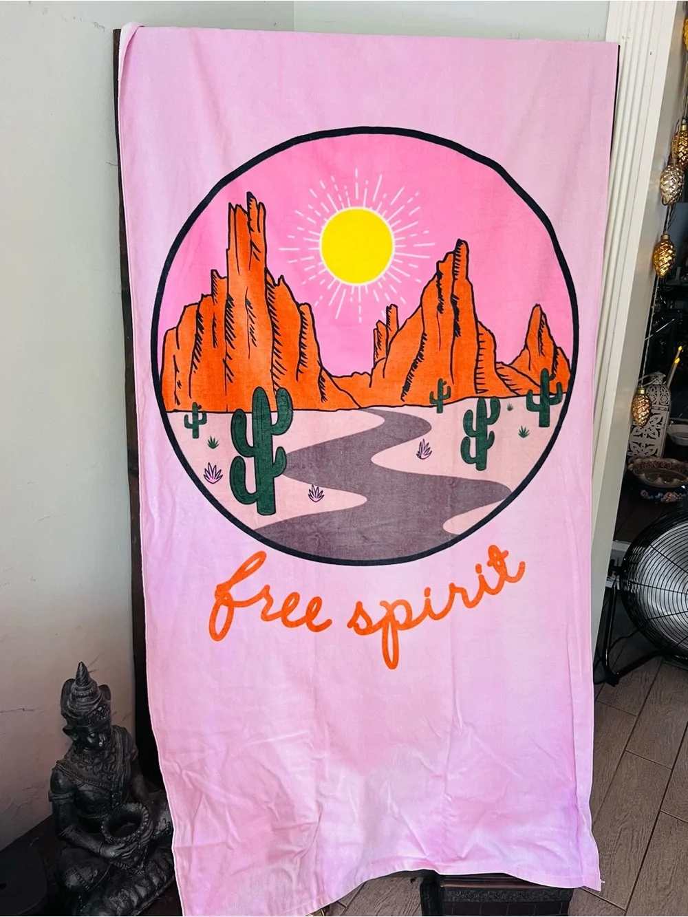 Free Spirit Pink Desert Theme Graphic Beach Towel - Brand new!!